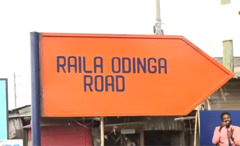 Screengrab image of a signage of Raila Odinga Road in Njiru.